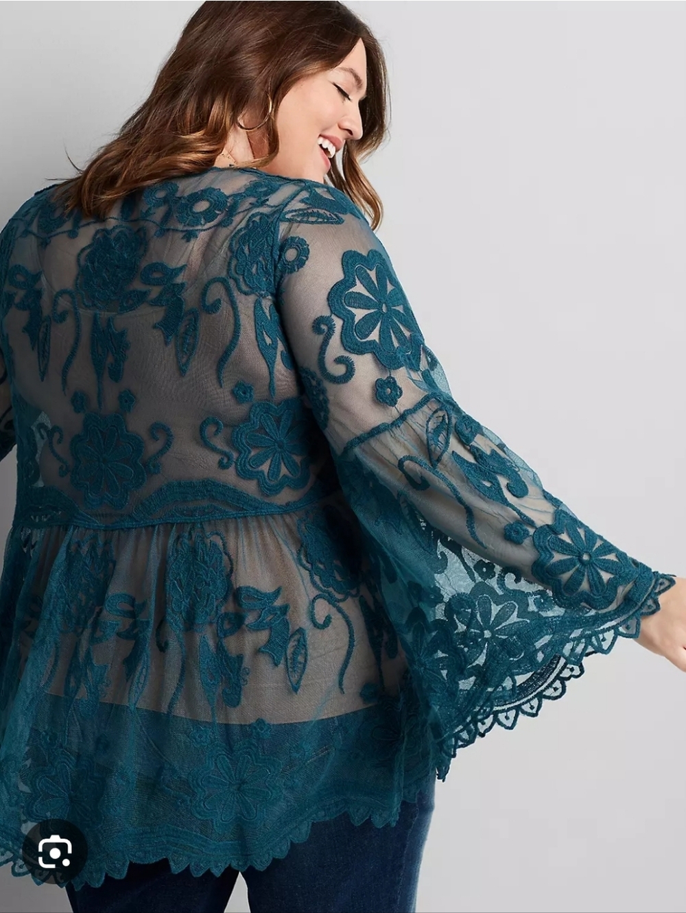 Lane Bryant Mesh Embroidered Babydoll Top Size 18/20 - Picture 2 of 11
